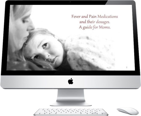 TV Monitor displaying Fever and Pain Medication Dosages